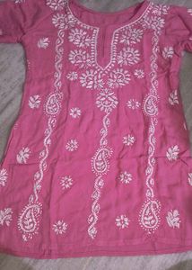Pink Embroidered Cotton Kurta