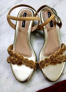 Elegant Embellished Gold Flat Sandals