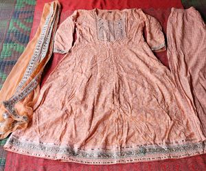 Peach Embroidered Kurta Set with Dupatta