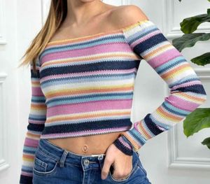 Off-Shoulder Striped Long Sleeve Top