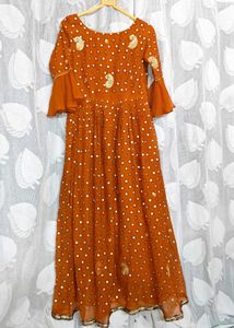 Anarkali-style gown-rust orange