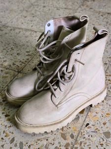 Cream Lace-Up Combat Boots