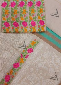 Kora Silk Saree With Heavy Embroidery Blouse
