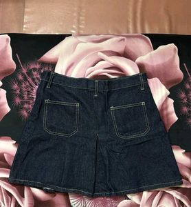 Dark Wash Denim Pleated Mini Skirt