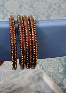 Set of 6 Maroon Bangles with Gold Embellishments