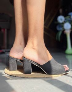 Chic Black Suede Textured Slip On Block Heel Mules