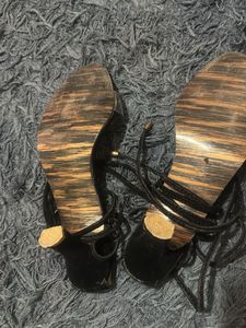 RINDAS Black Heels with Clear Straps
