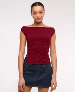 Solid Boat Neck Off The Shoulder Top In Burgundy