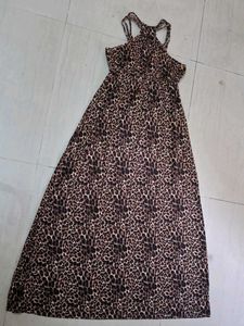 Brown animal print flowy A-Line Maxi