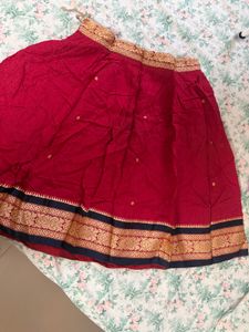 Red Ethnic choli Skirt with Gold Border