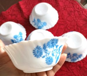 Set of 5 White Bowls with Blue Floral Design