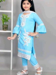 Girl's Blue Embroidered Salwar Kameez