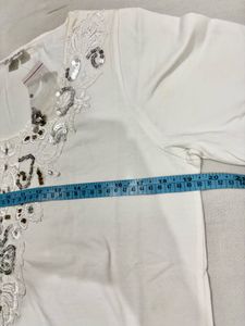 Sparkling Sequin Embellished White Top