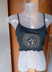 Celestial Print Spaghetti Strap Crop Top
