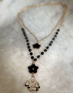 Elegant Double Layer Black Flower Necklace