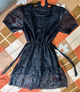 Sequinned Black Lace Dress