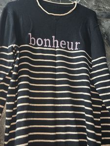 Black &amp; White Striped Woollen Sweatshirt