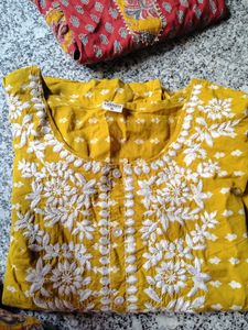 Yellow Kurta with White Embroidery