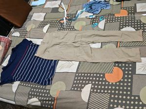 Khaki Pants and Blue Striped Top