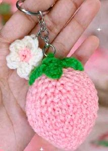 Handmade Crochet Strawberry Keychain