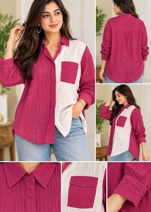 Chic Color Block Button-Up Shirt