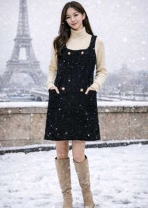 korean Chic Black Pinafore Dress