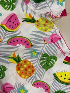 Fun Flamingo &amp; Fruit Print Button-Up Top