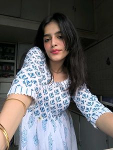 Blue &amp; White Print Kurti + Dupatta Set