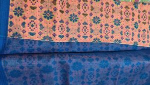 Pink Saree with Blue Floral Motifs