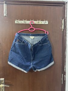 Denim High-Waisted Cuffed Shorts