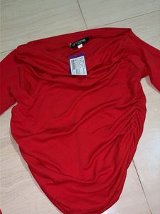 Chic Red Ruched Tunic Top