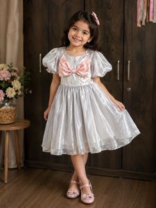 Sparkling Puff Sleeve Dress with Bow