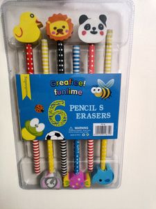 2 Gift Sets Containing 12 Pencils And Erasers