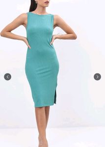 Teal Ribbed Sleeveless Midi Dress