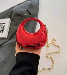 Red Metallic Circle Handle Bag