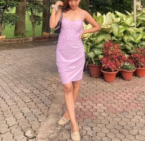 Cute Lilac Ruched Mini Dress