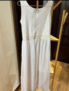🇮🇳Freedom Sale🇮🇳White Lace Chiffon Maxi Dress