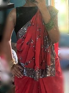 Stunning Red Saree with Sequins