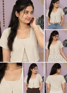 Stylish Cream Cropped Top Set