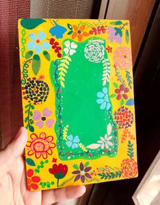 Hand-Painted Floral Artwork on Wooden Slab