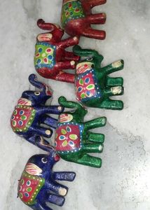 Hand-Painted Wooden Elephant Figurines