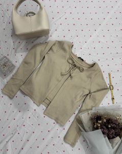 Set combo beige Long Sleeve Tie and Neck Top