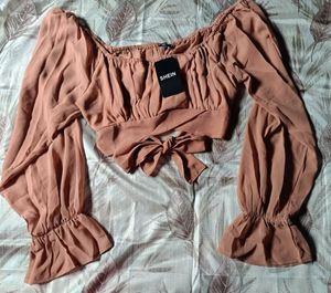 Shein Brown Square Neck Crop Top