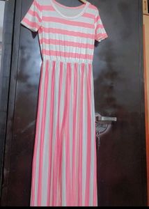 Pink &amp; White Striped Jumpsuit For 32 Bust