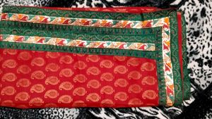 Used Maroon Red Saree with Green Gold Border