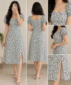 Mint Green Floral Puff Sleeve Dress | XS |