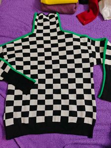 Checkered Turtleneck Sweater