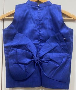 Royal Blue Stitched Top With Bow Pattern At Back