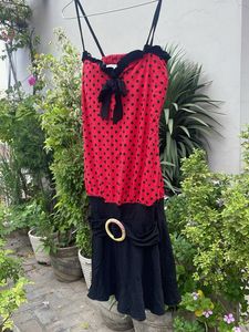 Red Polka Dot Dress with Black Skirt