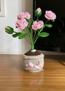 Handmade Crocheted Pink Rose Plant